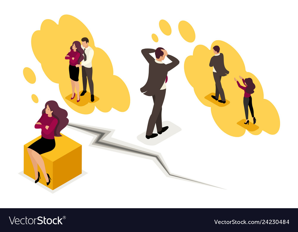 Isometric family disagreements and quarrels, conflict. Concept for web design