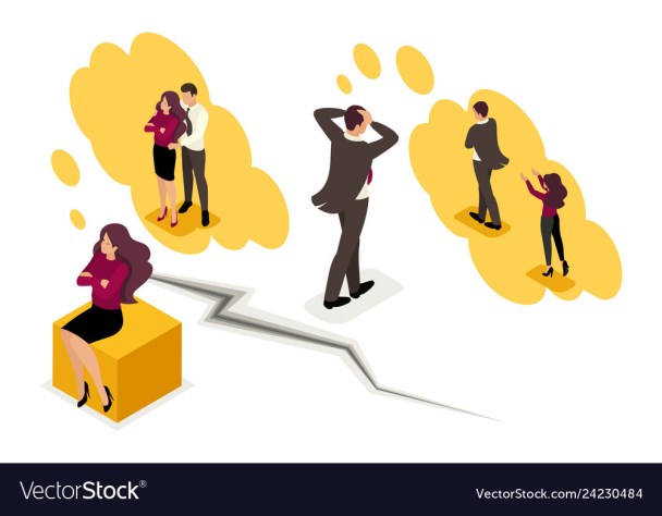 Isometric family disagreements and quarrels, conflict. Concept for web design